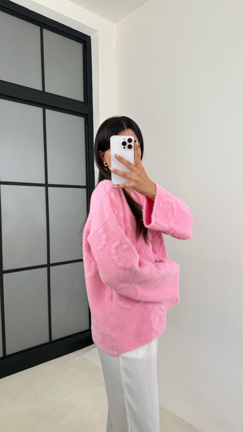 Pembe Önü Bağlamalı Premium Sakallı Hırka GAUS-0092