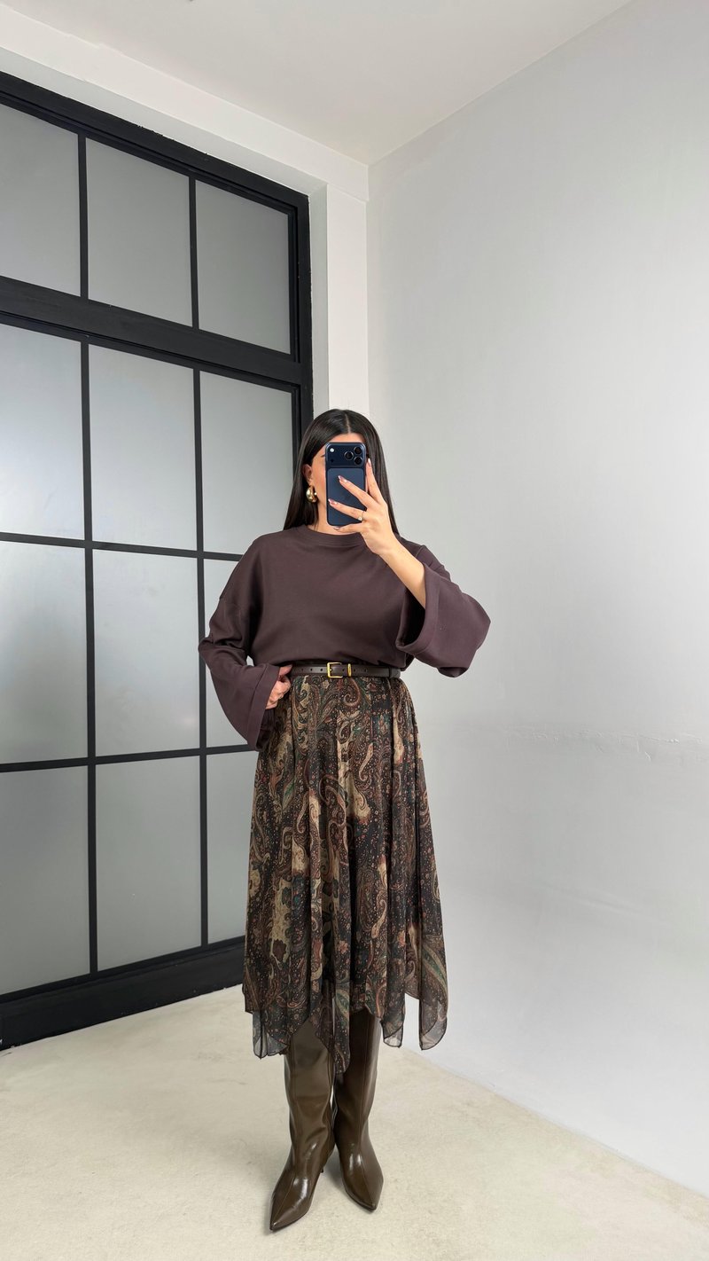 Yeşil Etnik Desenli Beli Lastikli Astarlı Tül Etek GAUS-01133 GAUS-01142