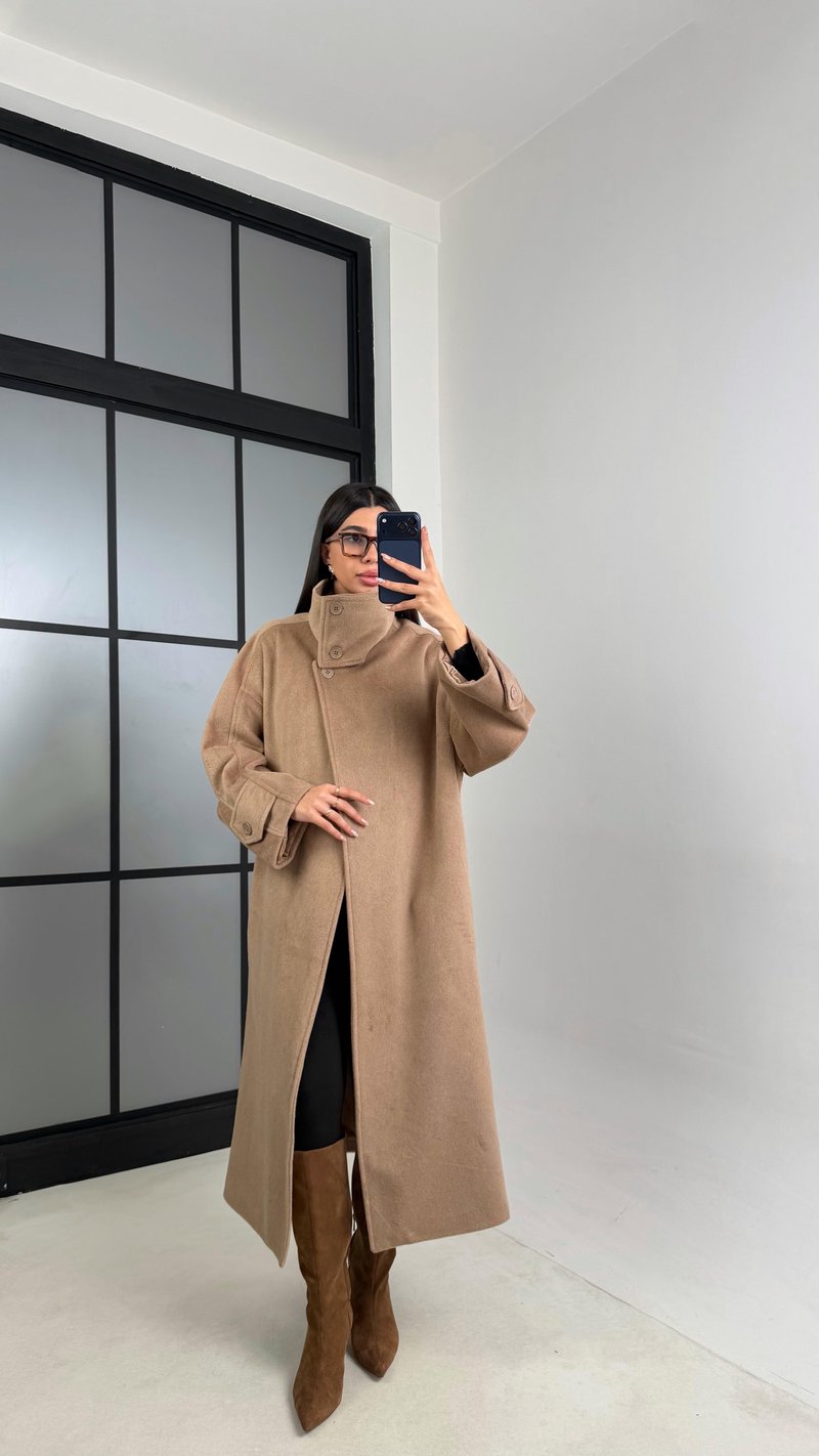 Camel Dik Yaka Astarlı Kaban GAUS-00846