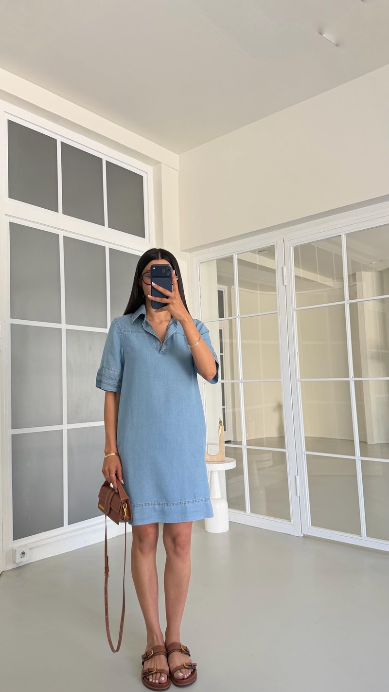 Mavi Polo Yaka Cepli Denim Elbise GAUS-01680