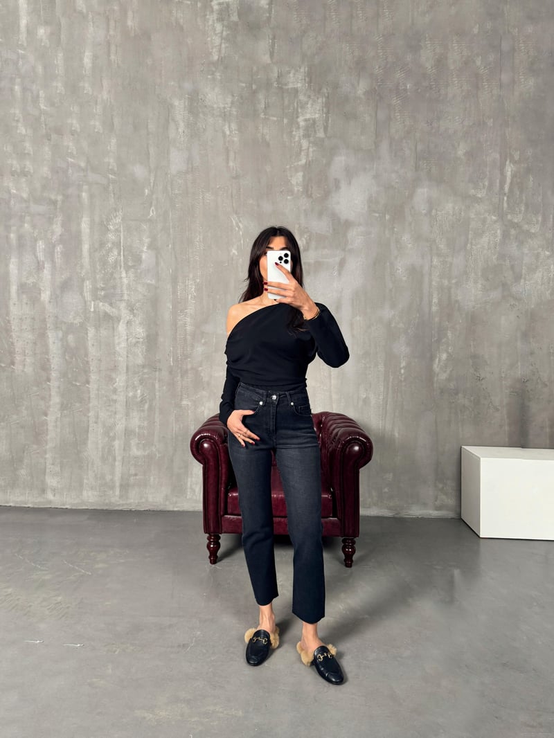 Benet Füme ZR Kesik Paça Likralı Mom Jean