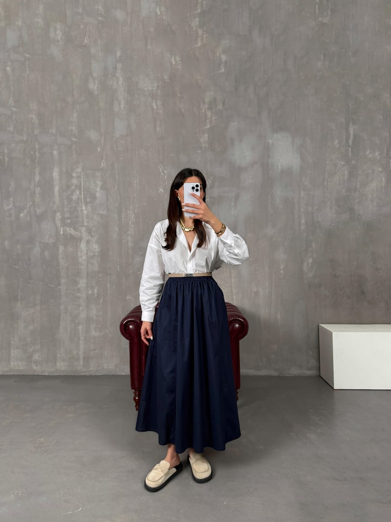 Greys Navy Blue Poplin Skirt