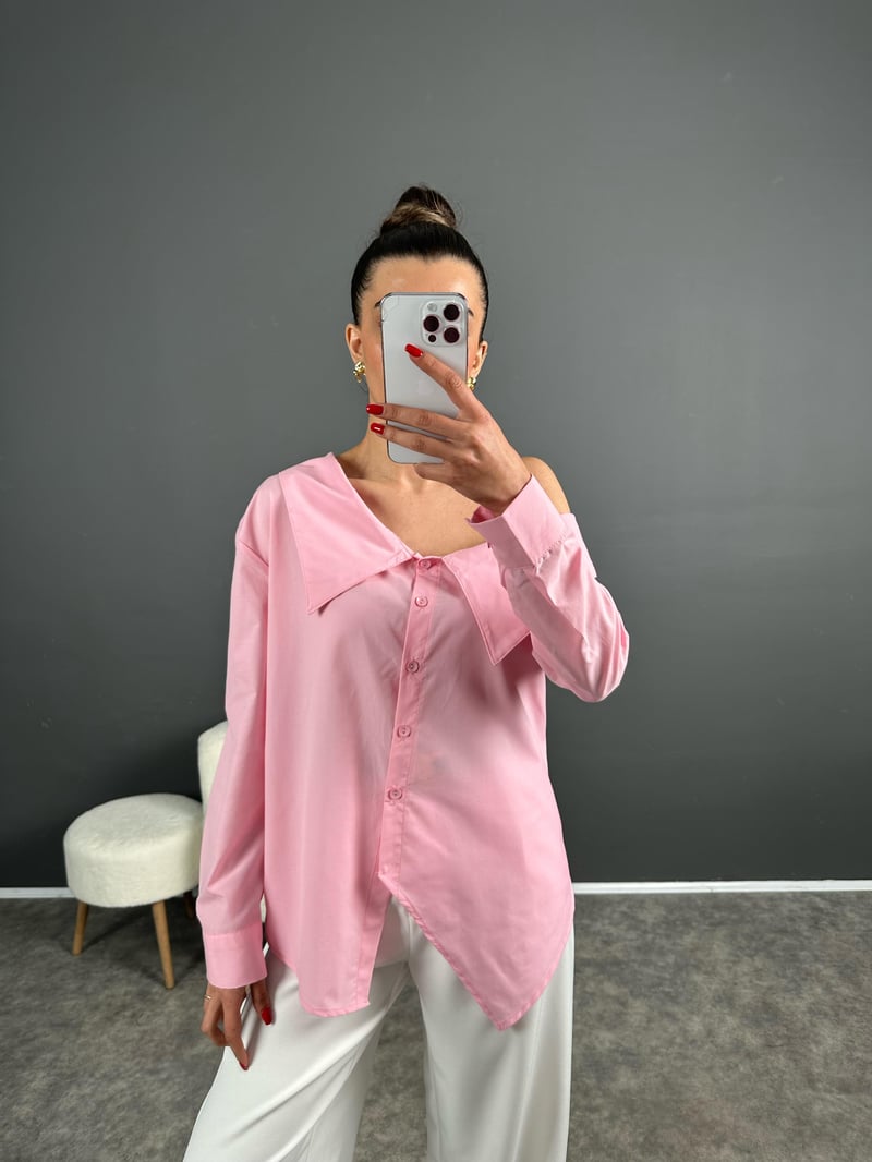 Pembe Düşük Omuz Gömlek