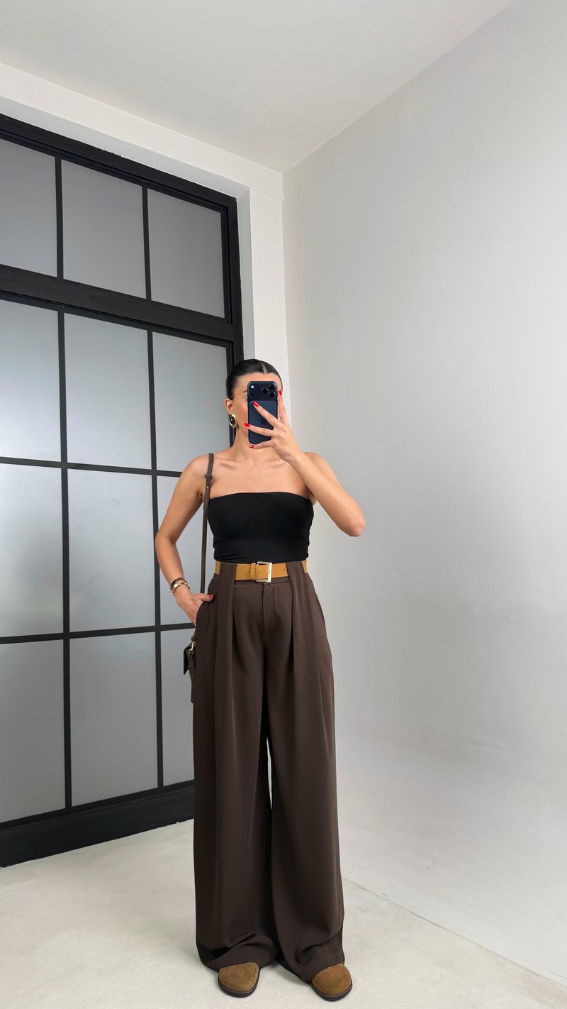 Kahve Kemerli Tasarım Premium Pantolon GAUS-00993