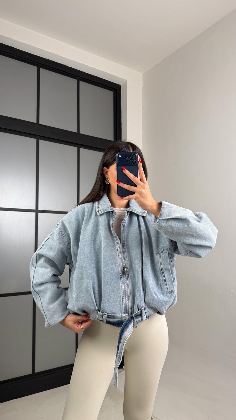 Mavi İçi Kürk Detaylı Bomber Denim Ceket GAUS-01051
