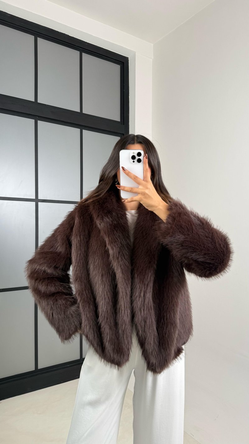 Acı Kahve Yakalı Astarlı Premium Kürk GAUS-00470