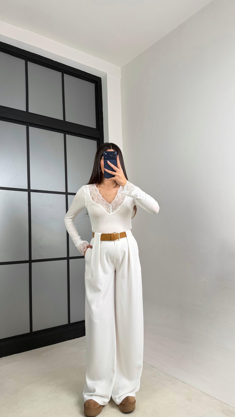 Ekru Kemerli Tasarım Premium Pantolon GAUS-00993