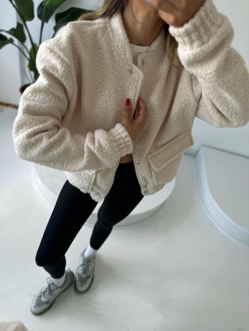 Ekru Buklet Teddy Bomber Ceket