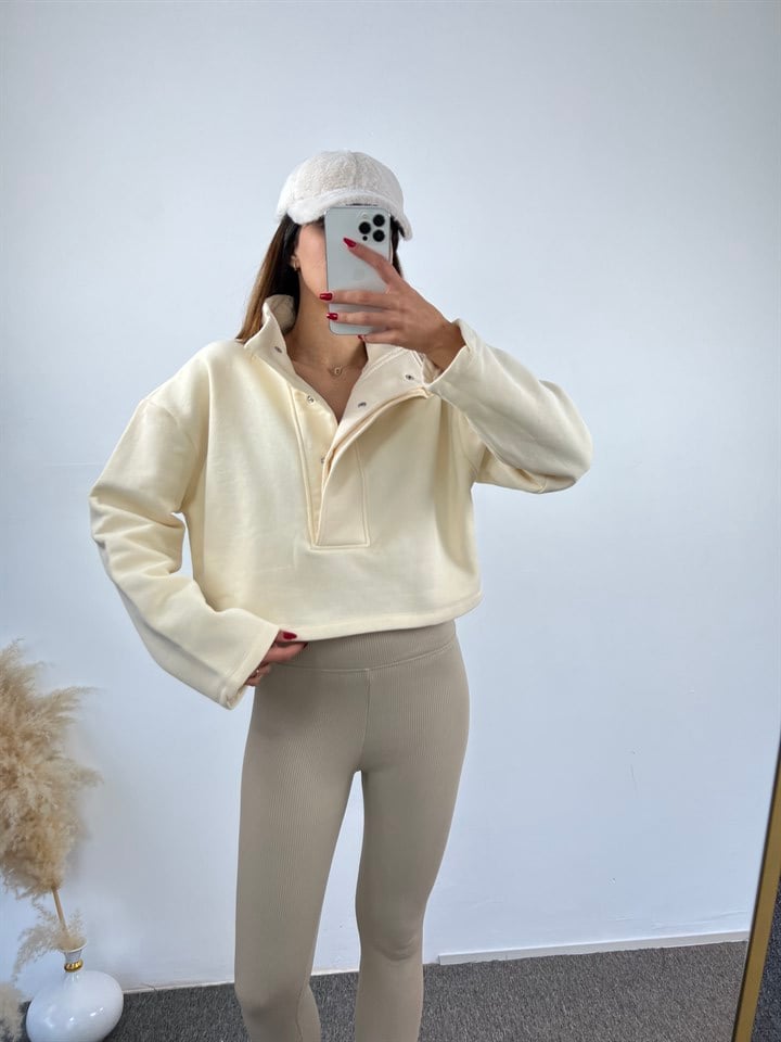 Ekru Dik Yaka Sweat 