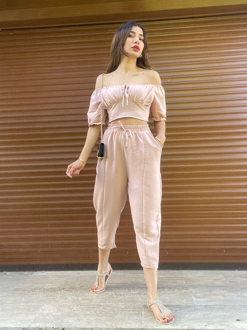 Elvira Pudra Pantolon Crop Takım
