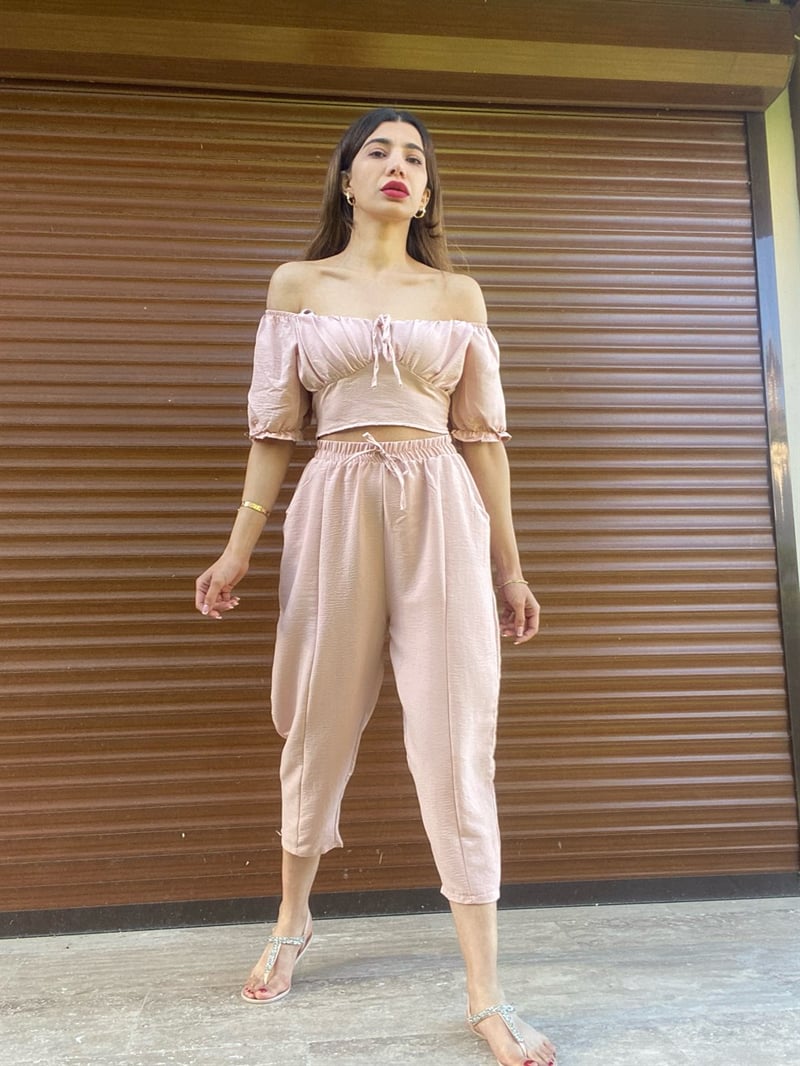 Elvira Pudra Pantolon Crop Takım