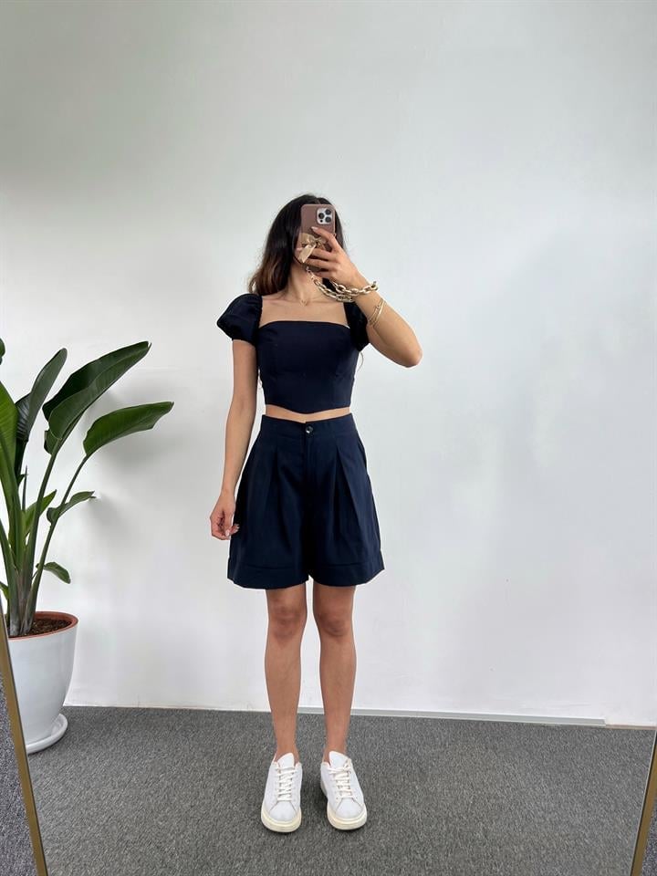 Erlina Lacivert Crop Şortlu Takım