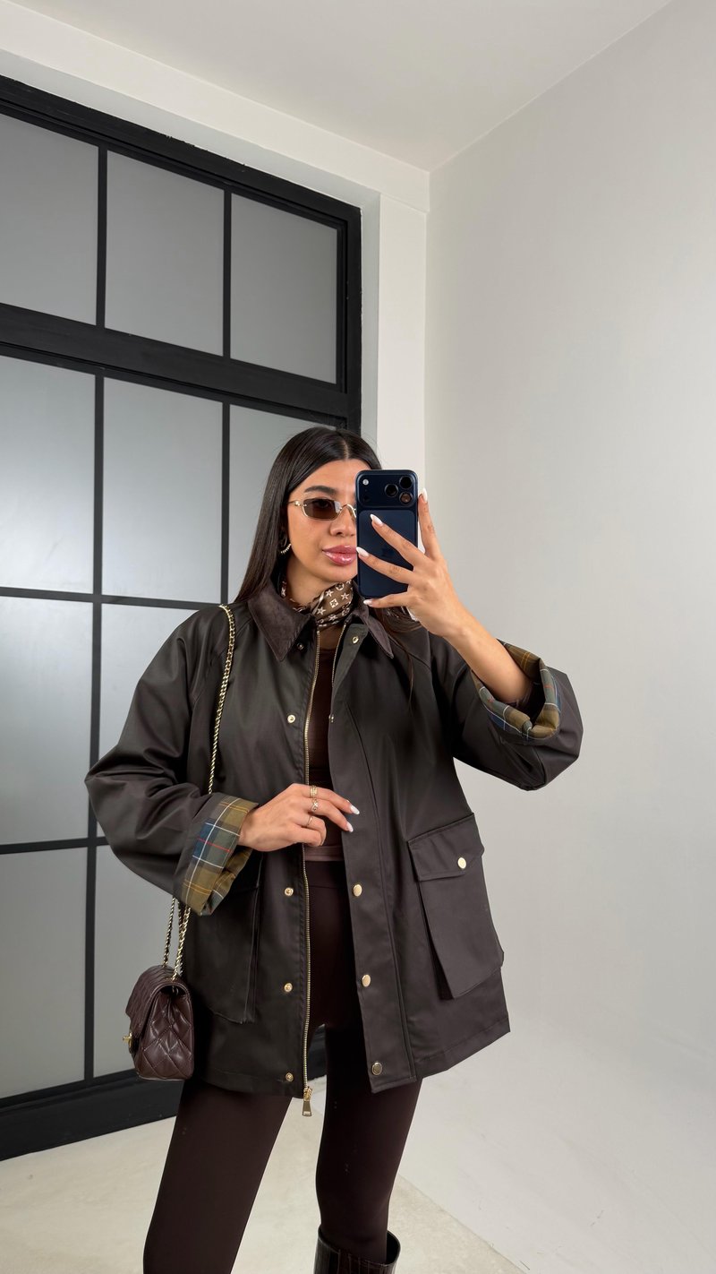 Acı Kahve Kadife Yaka Mumlu Görünümlü Cepli Parka GAUS-00609