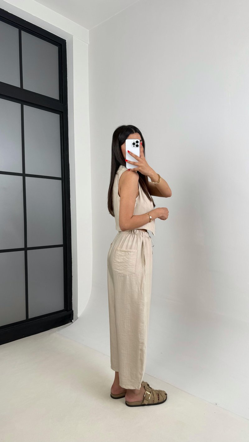Taş Astarlı Yelek Balon Pantolon Çilek Kumaş Takım Gaus00501