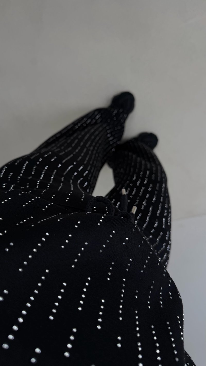 Siyah Kazak Beli Lastikli Pantolon Taş Detaylı Tasarım İkili Modal Takım GAUS-00674