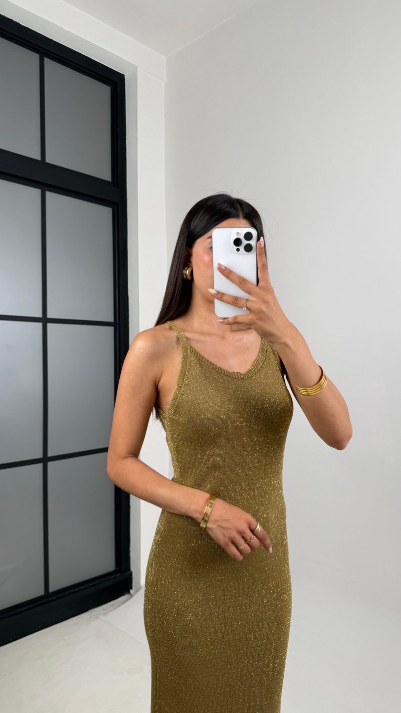 Gold Simli Askılı Triko Elbise Gaus00663