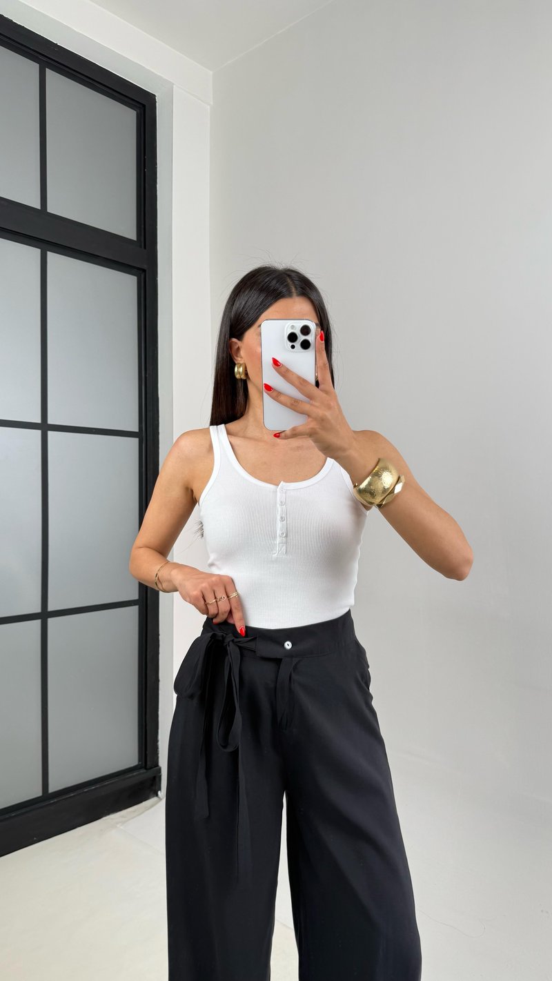 Siyah Yan Bağlamalı Tasarım Tencel Pantolon Gaus00500