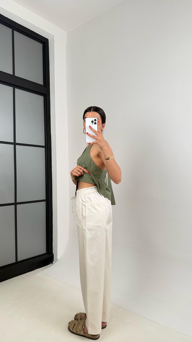 Taş Beli Lastikli Bağlamalı Cepli Muadil Pantolon Gaus00506 