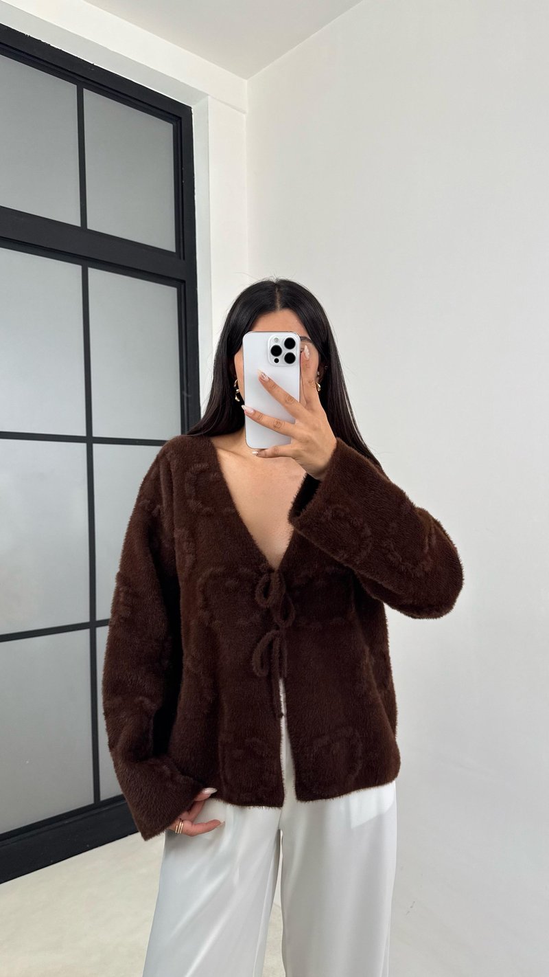 Acı Kahve Önü Bağlamalı Premium Sakallı Hırka GAUS-0092