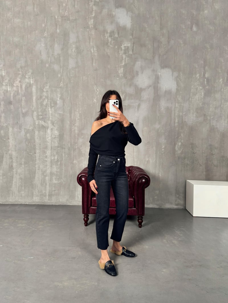 Benet Füme ZR Kesik Paça Likralı Mom Jean