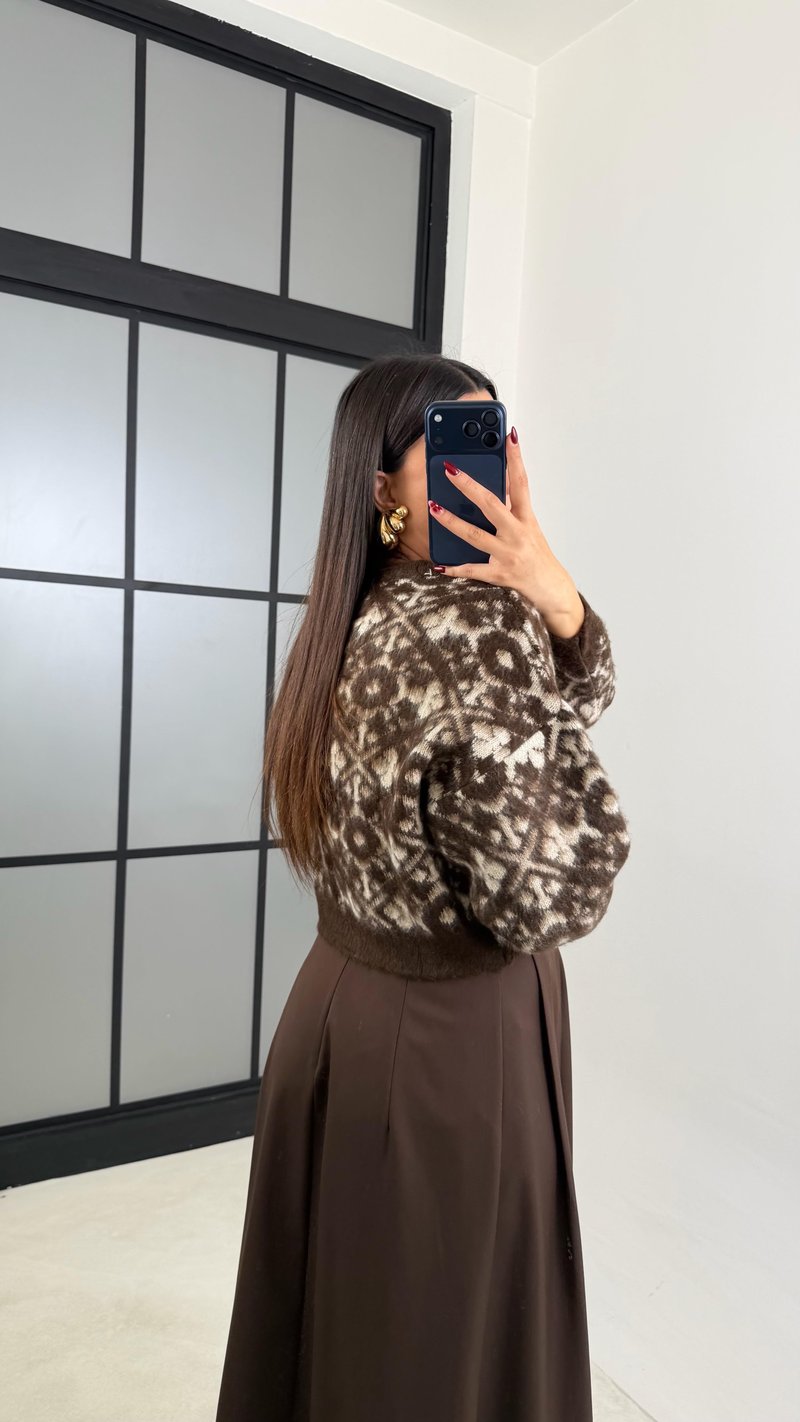 Acı Kahve Kemerli Pile Detaylı Kumaş Etek GAUS-00701