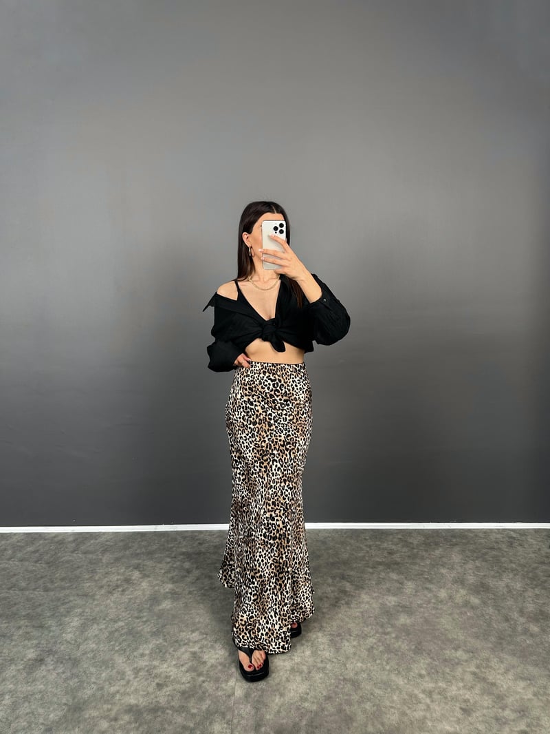 MS Leopar Saten Maxi Etek 