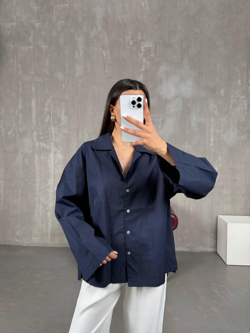 Lacivert Poplin Oversize Gömlek Gaus00066