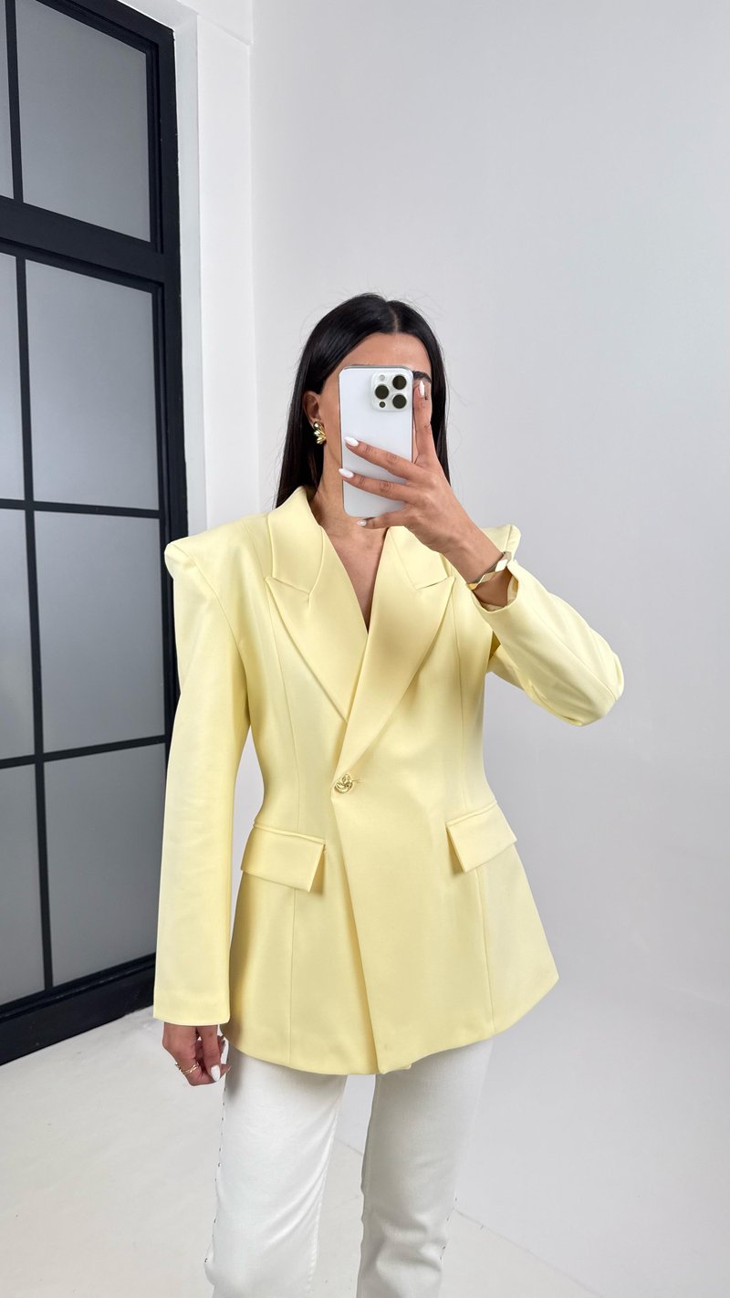 Sarı Astarlı Vatkalı Cep Detaylı Blazer Ceket Gaus00378