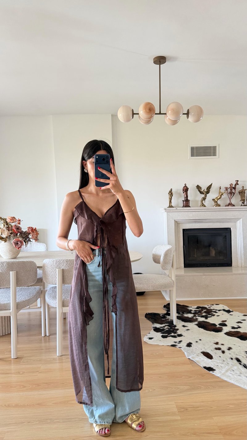 Kahve Fırfır Detaylı Tasarım Kimono GAUS-01619
