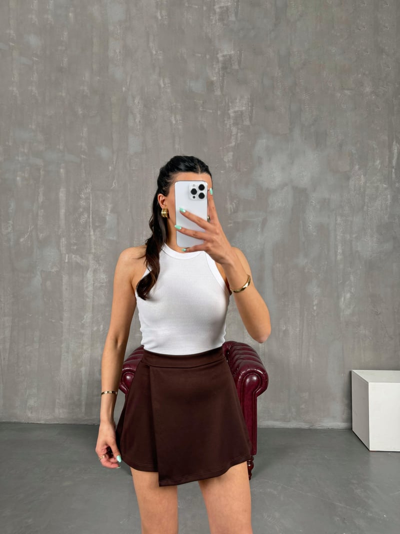 Kahve Etekli Beli Lastikli Modal Şort Gaus00245