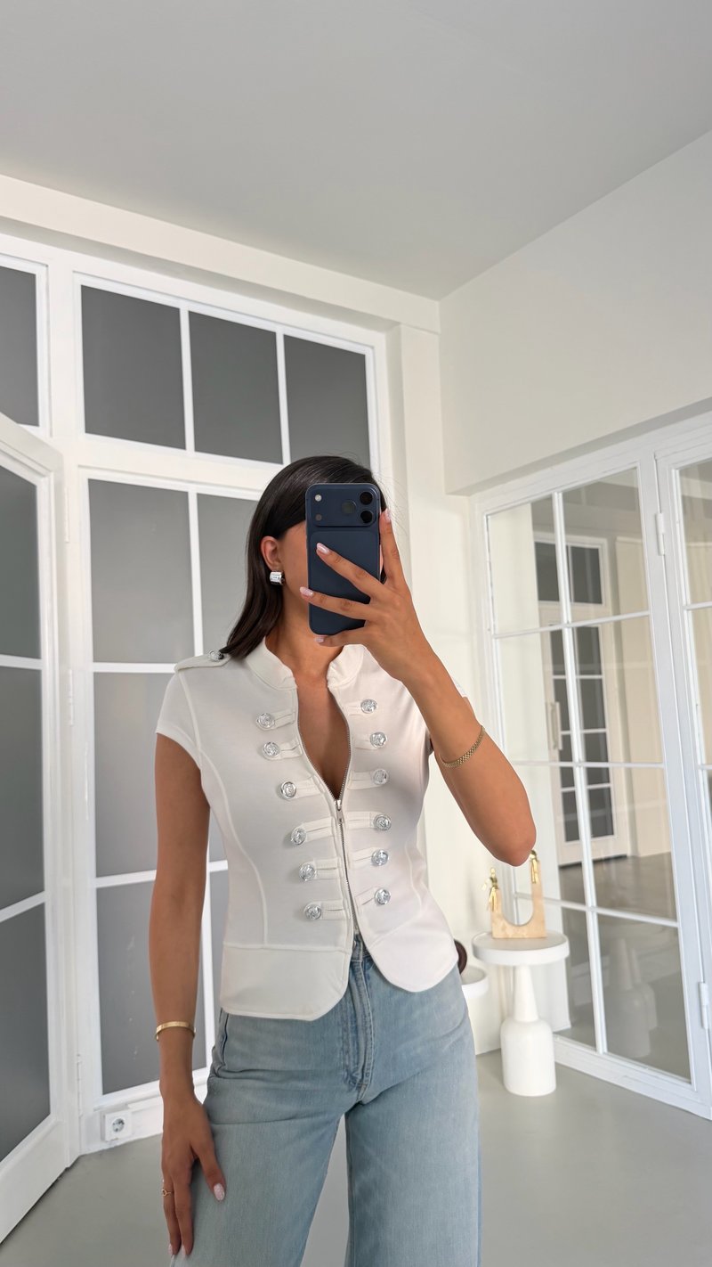Ekru Apoletli Fermuarlı Modal Kumaş Yelek GAUS-01780