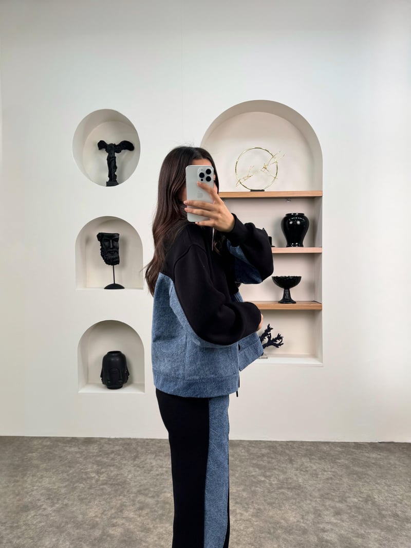 Jadon Siyah Üç İplik Şardonlu Denim Karışımlı Takım