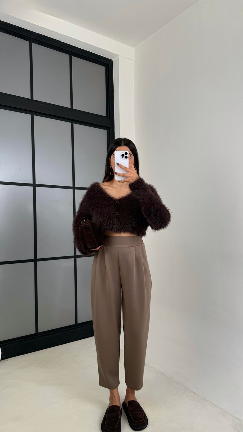 Kahve Beli Lastikli Modal Kumaş Şalvar Pantolon GAUS-00210