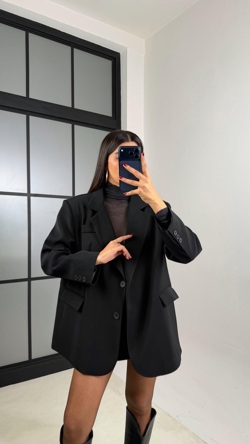 Siyah Astarlı Vatkalı Blazer Ceket GAUS-00610