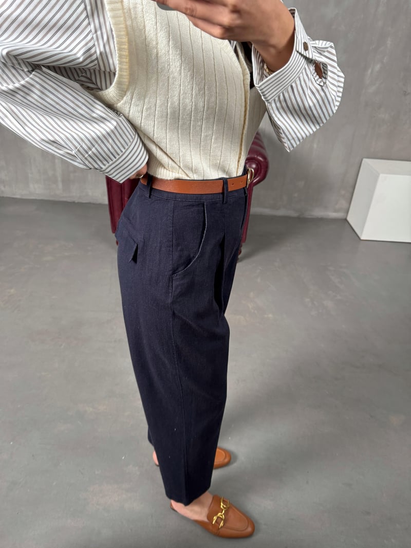 Vier Sensual Denim Fabric Belted Pants