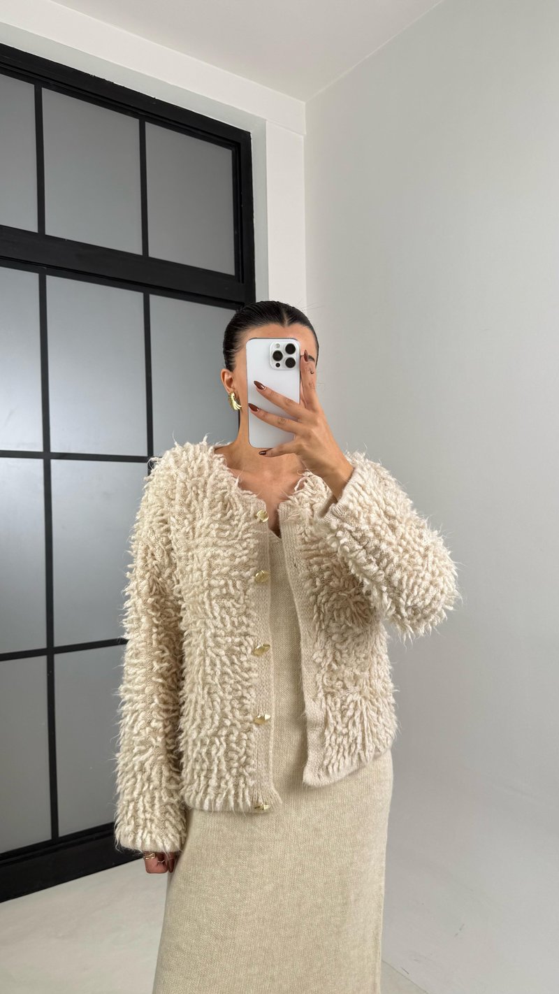 Taş Saçaklı Hırka Elbise 2li Triko Takım GAUS-00482