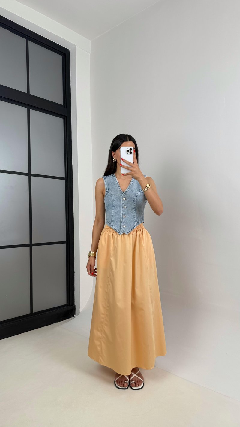 Somon Beli Lastikli Cepli Poplin Etek Gaus00485