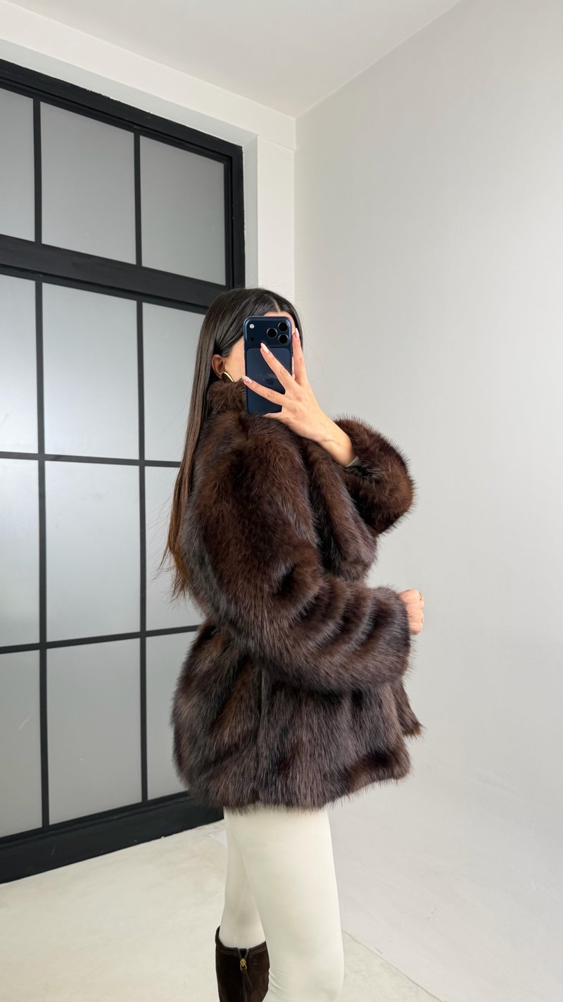 Acı Kahve Astarlı Kemer Detaylı Premium Kürk GAUS-00878