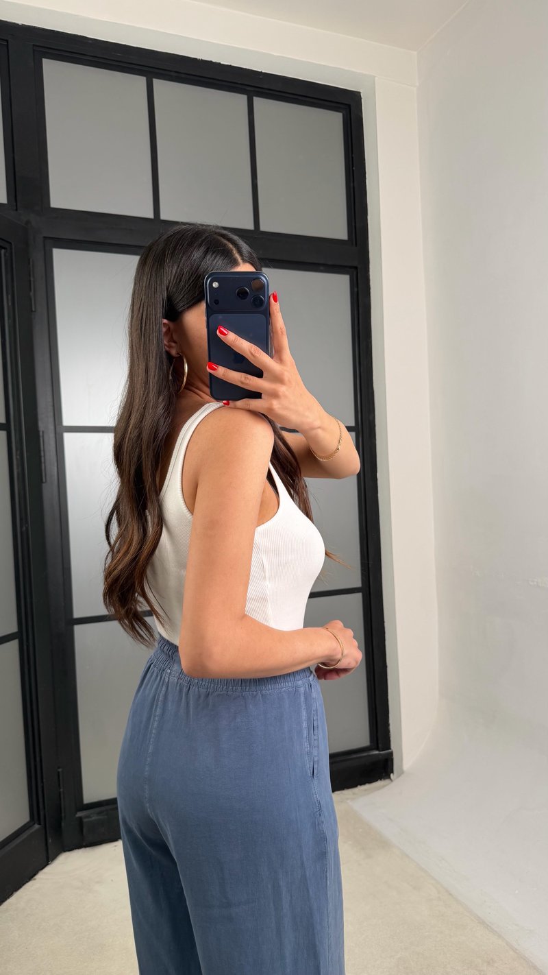 Mavi Beli Lastikli Tencel Denim Pantolon GAUS-01474