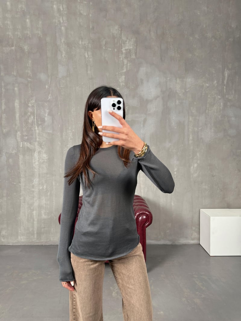 Antrasit Transparan Bisiklet Yaka Triko