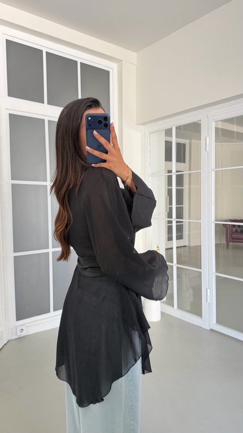 Siyah Korse Detaylı Şifon Gömlek GAUS-01797