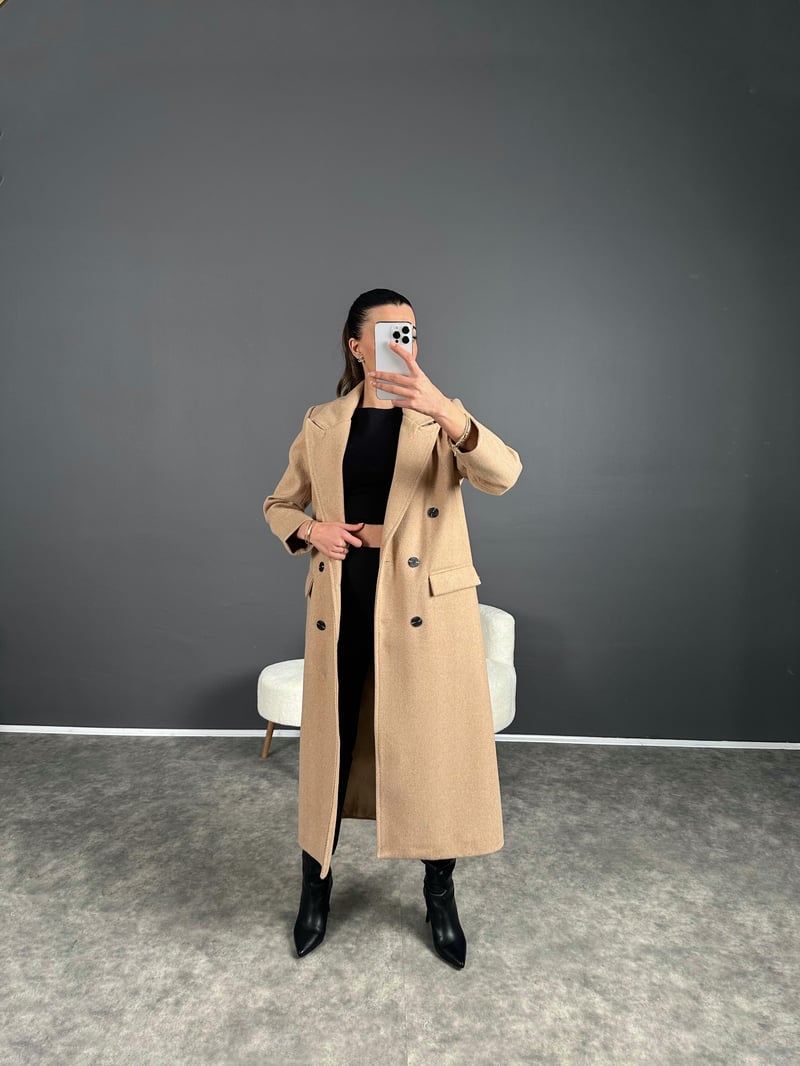 Willy Camel Balıksırtı Premium Uzun Astarlı Kaban