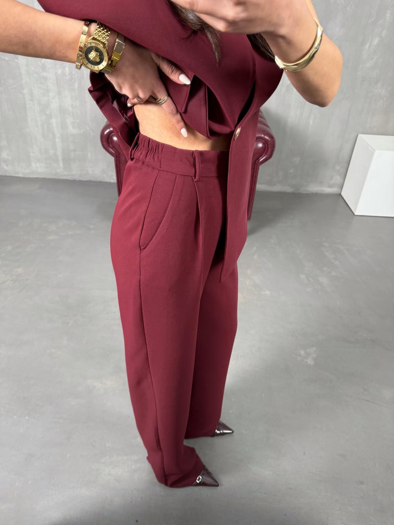 Jasmin Bordo Premium Asimetrik Yelekli Takım
