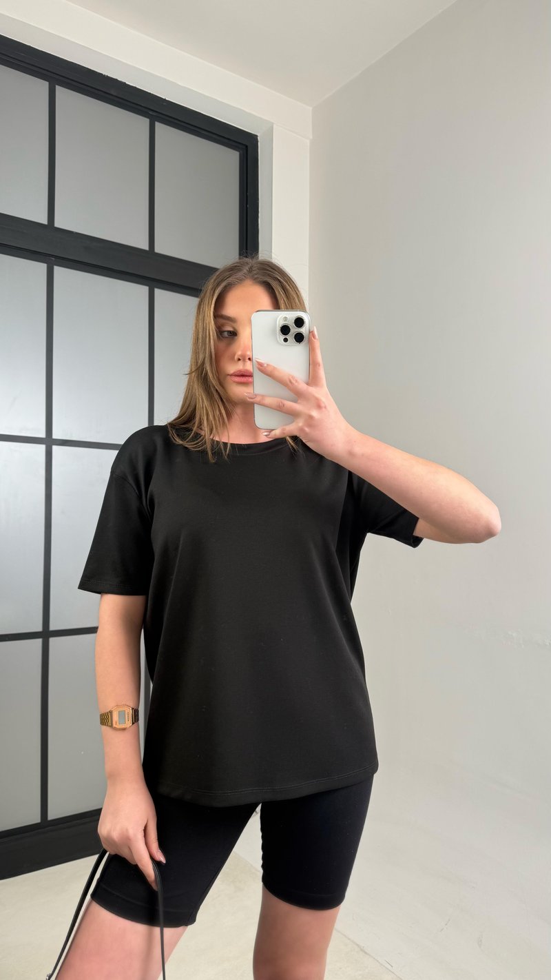 Siyah Basic Kısa Kol Modal Tshirt GAUS-01059