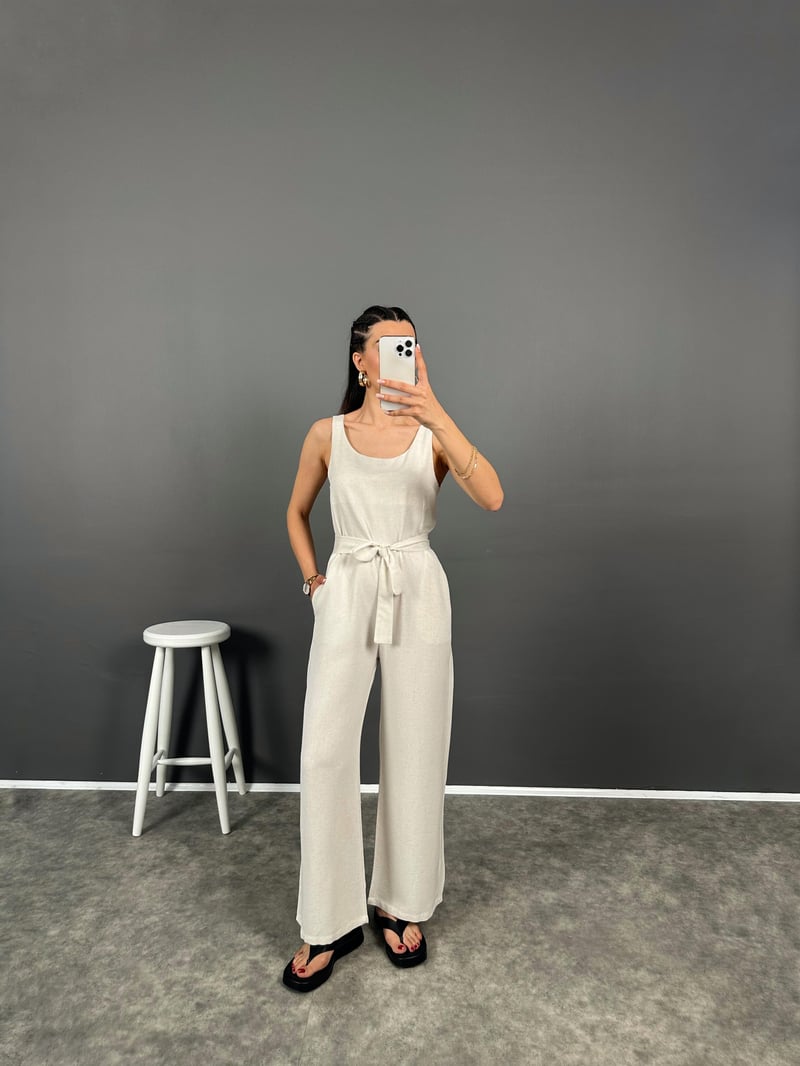 Korel Taş Keten Kemerli Tulum 