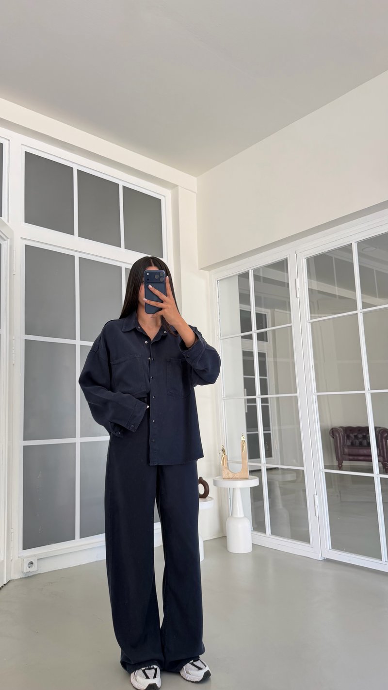 Lacivert Gömlek Pantolon İkili Premium Tencel Denim Takım GAUS-02099