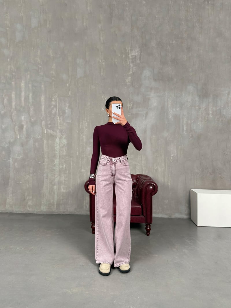 Hector Yıkamalı Pembe Wide Leg Jean