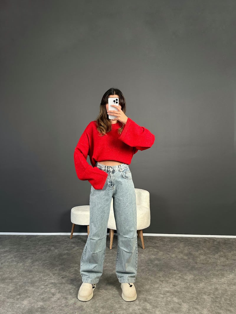  Kar Yıkamalı Paça Lastikli High Waist Jean