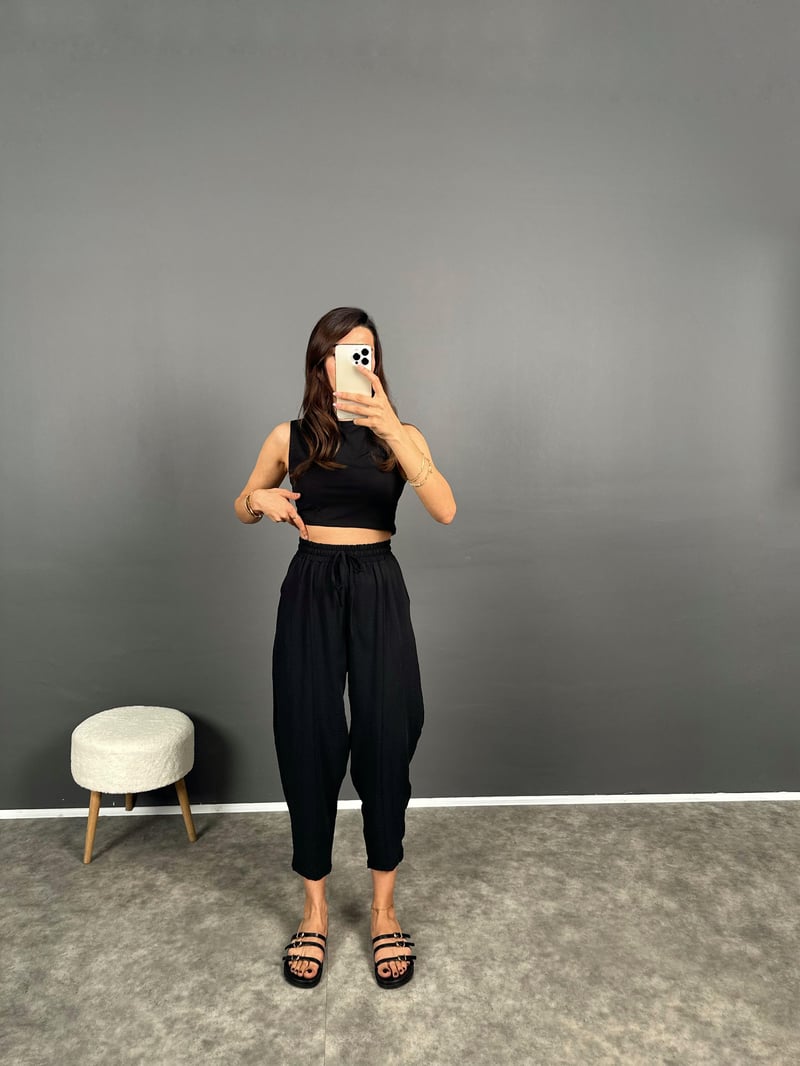 Arion Siyah Ayrobin Keten Pantolon