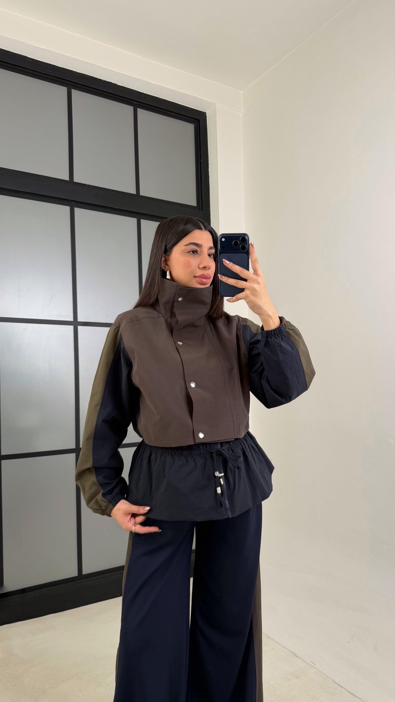 Acı Kahve Beli Lastikli Paraşüt Detaylı Ceket Pantolon Takım GAUS-01077